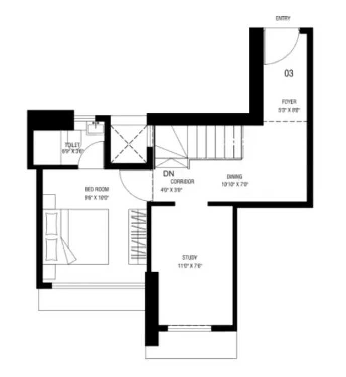 1 BHK-335 sq ft