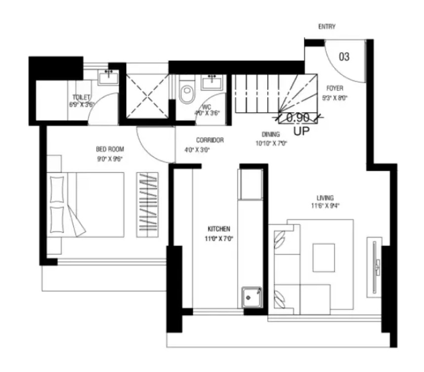 1 BHK-425 sq ft