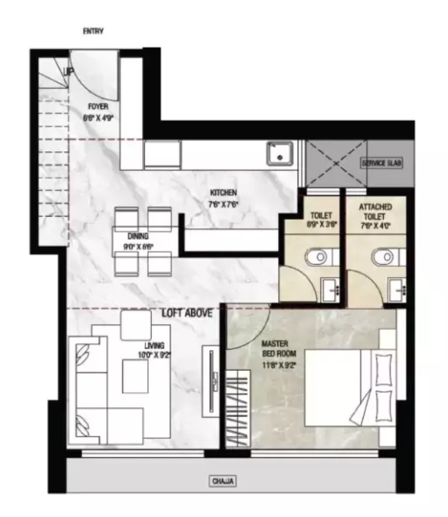 1 BHK-460 sq ft