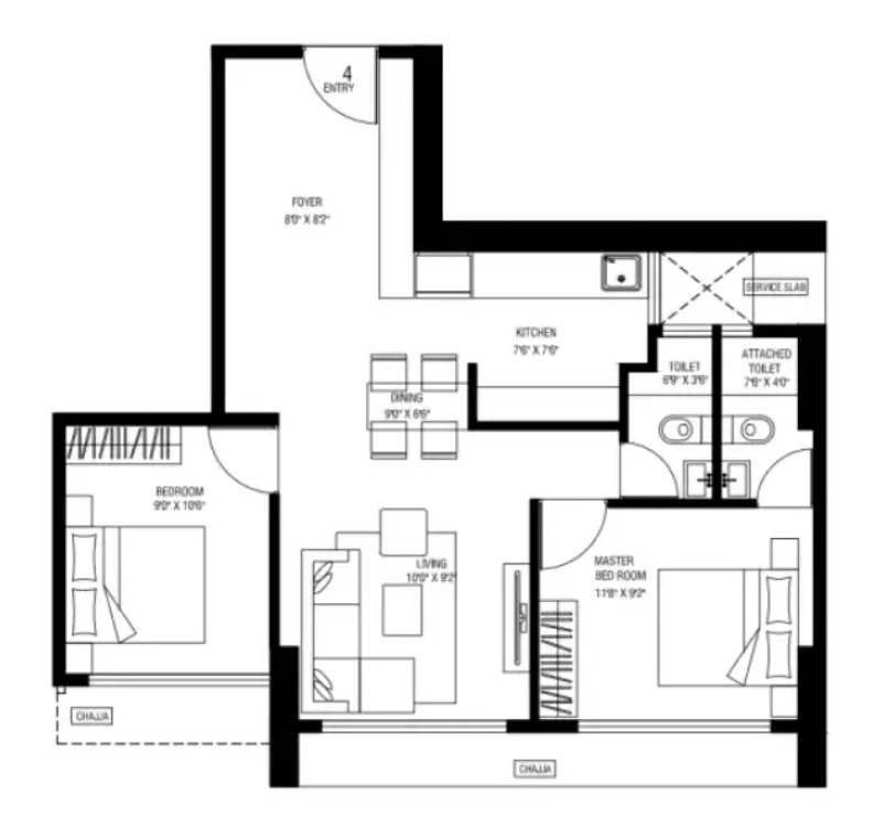 1 BHK-575 sq ft