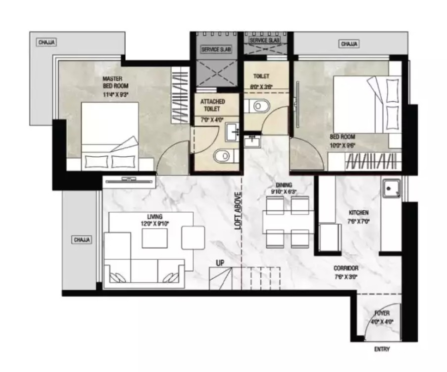 2 BHK-550 sq ft