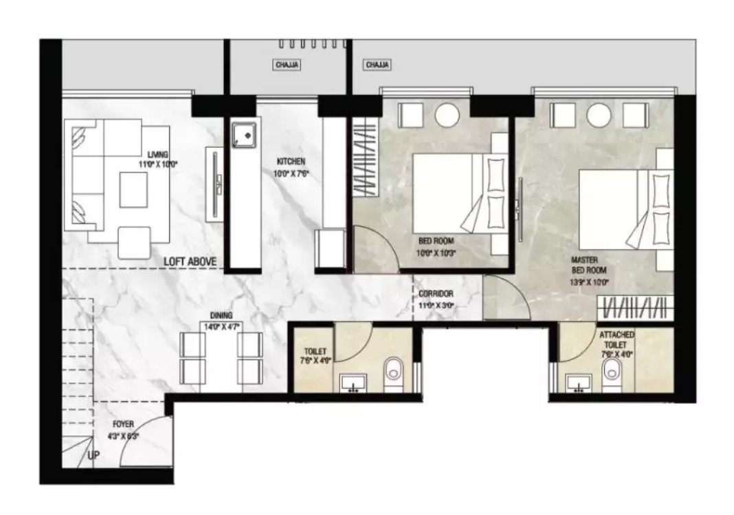 2 BHK-682 sq ft