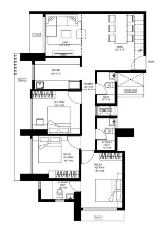 3 BHK-765 sq ft